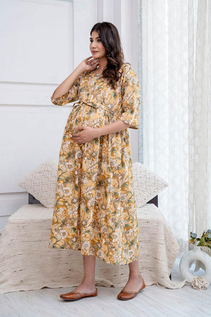 Cream Printed Cotton Dress (AMND0144)