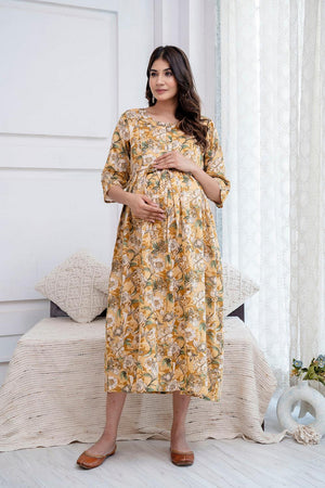 Cream Printed Cotton Dress (AMND0144)
