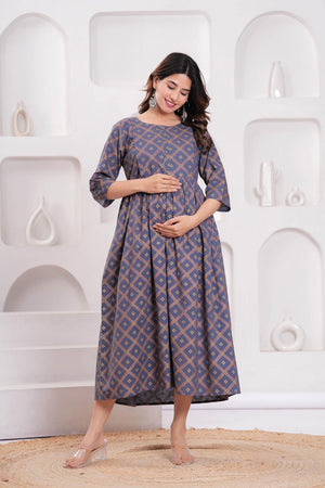 Grey Printed Cotton Dress (AMND0176)