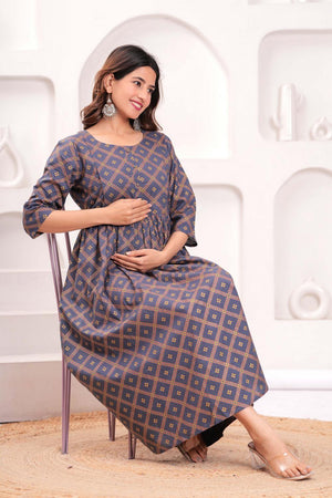 Grey Printed Cotton Dress (AMND0176)