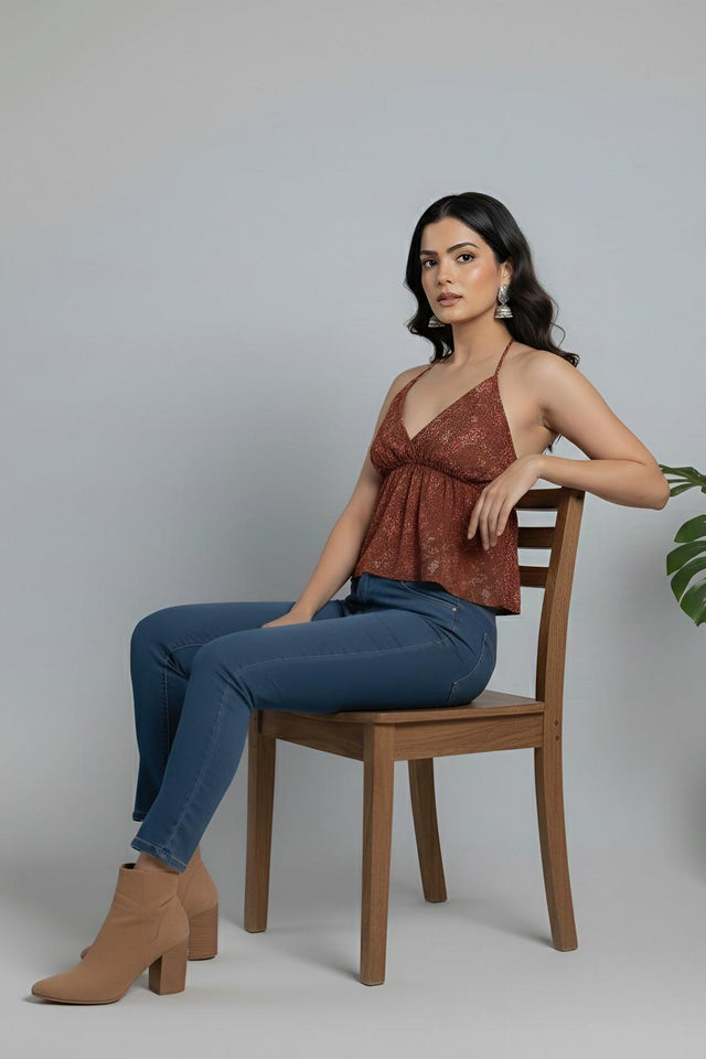 Rust Printed Cotton Top (AMSP0005)
