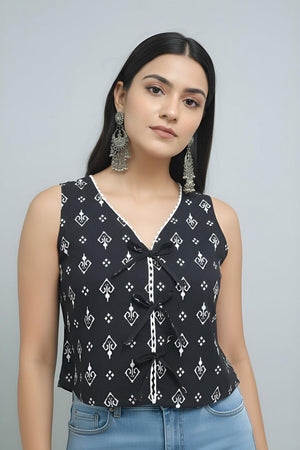 Black Printed Cotton Top (AMSP0007)