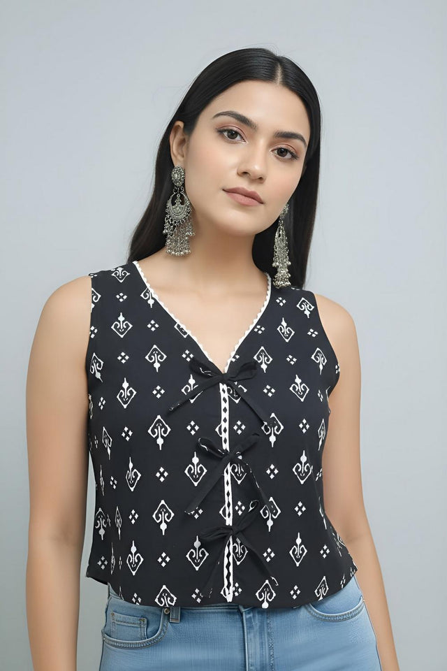 Black Printed Cotton Top (AMSP0007)