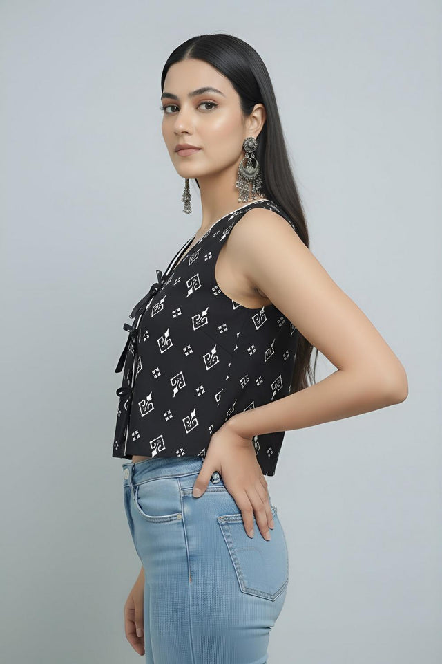 Black Printed Cotton Top (AMSP0007)