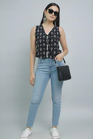 Black Printed Cotton Top (AMSP0007)
