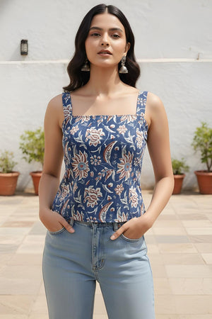 Blue Printed Cotton Top (AMSP0015)