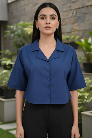 Blue Solid Cotton Top (AMSP0017)