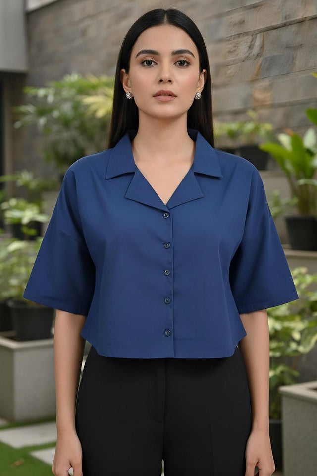 Blue Solid Cotton Top (AMSP0017)
