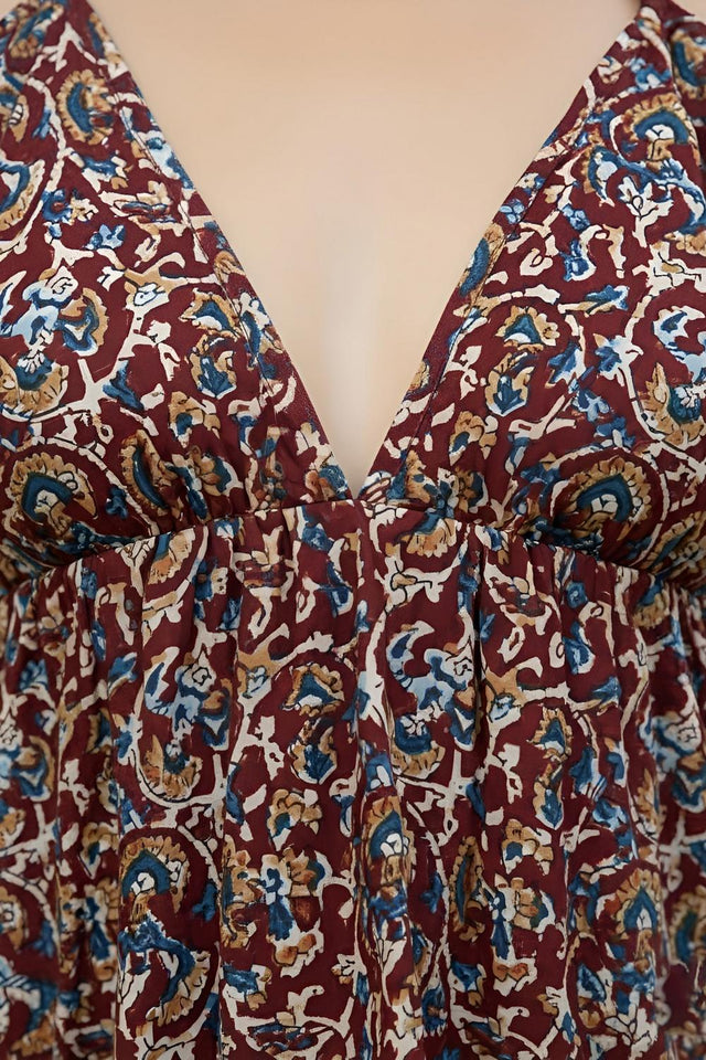 Maroon Printed Cotton Top (AMSP0018)
