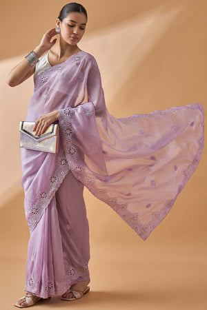 Purple Pure Crepe Woven Saree