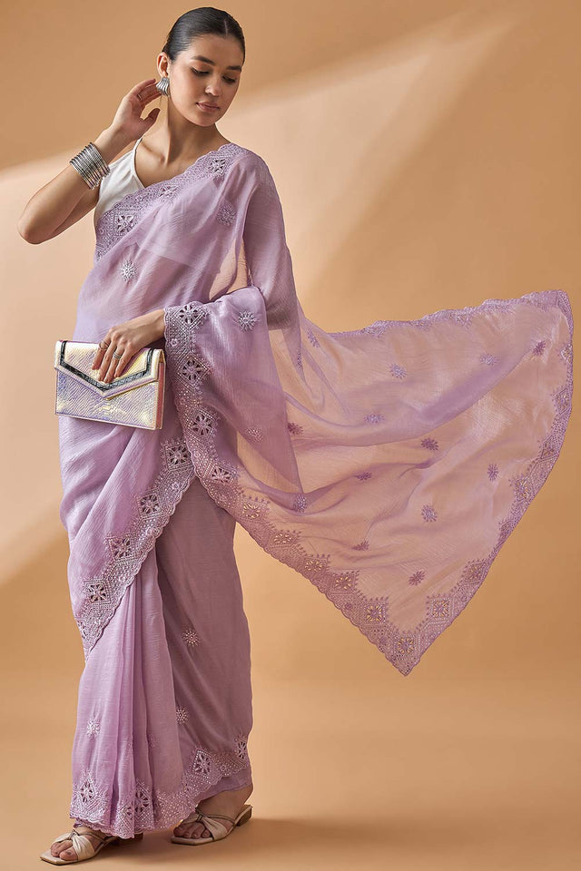 Purple Pure Crepe Woven Saree