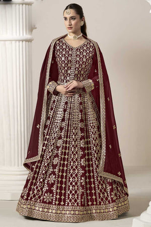 Maroon Embroidered Net Gown (ANAYA VOL-206-d)