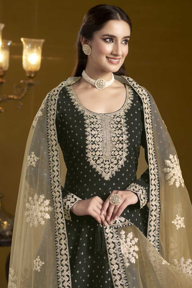 Black Embroidered Silk Gown (ANAYA VOL-207-a)