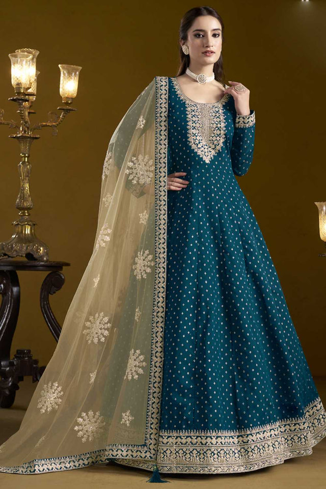 Royal-Blue Embroidered Silk Gown (ANAYA VOL-207-c)
