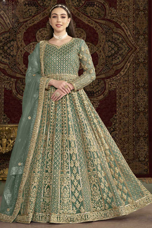 Sea-Green Sequin with Embroidered Net Gown (ANAYA VOL-209-b)