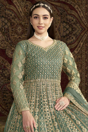 Sea-Green Sequin with Embroidered Net Gown (ANAYA VOL-209-b)