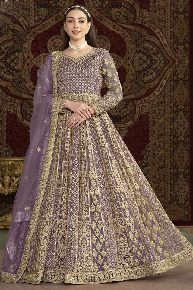 Lavender Sequin with Embroidered Net Gown (ANAYA VOL-209-c)