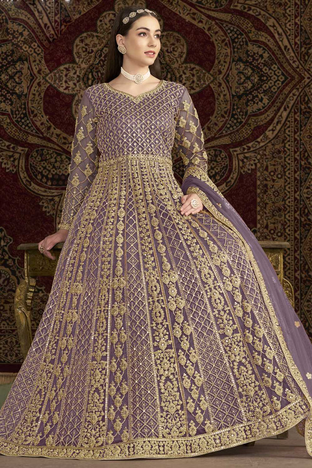 Lavender Sequin with Embroidered Net Gown (ANAYA VOL-209-c)