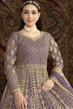 Lavender Sequin with Embroidered Net Gown (ANAYA VOL-209-c)
