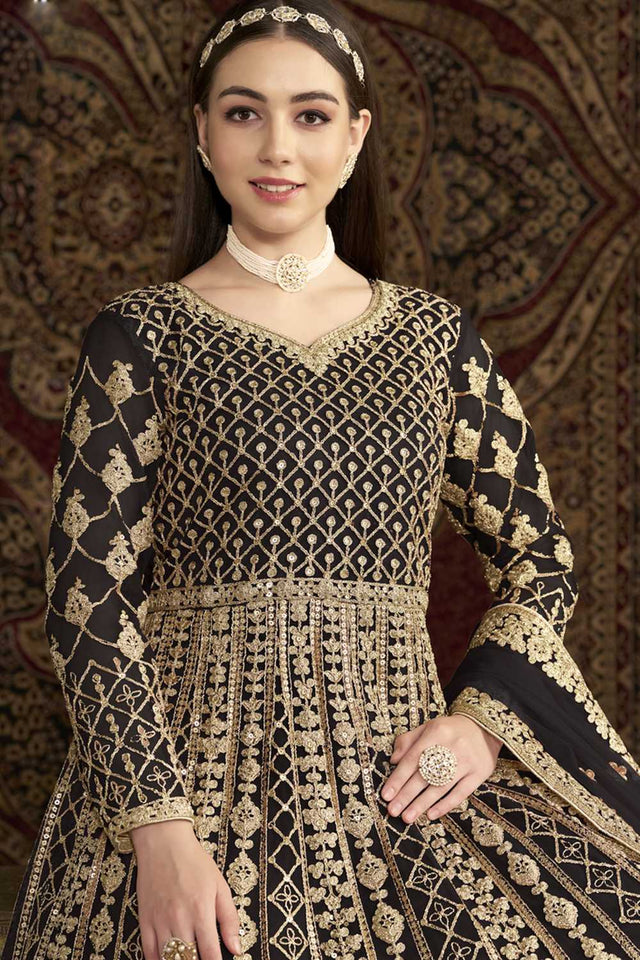 Brown Sequin with Embroidered Net Gown (ANAYA VOL-210-a)