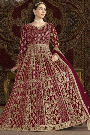 Maroon Sequin with Embroidered Net Gown (ANAYA VOL-210-b)