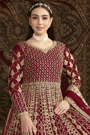 Maroon Sequin with Embroidered Net Gown (ANAYA VOL-210-b)