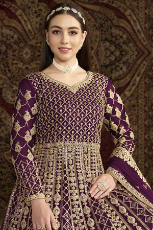 Violet Sequin with Embroidered Net Gown (ANAYA VOL-210-c)
