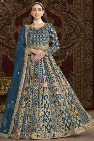 Light-Blue Sequin with Embroidered Net Gown (ANAYA VOL-210-d)