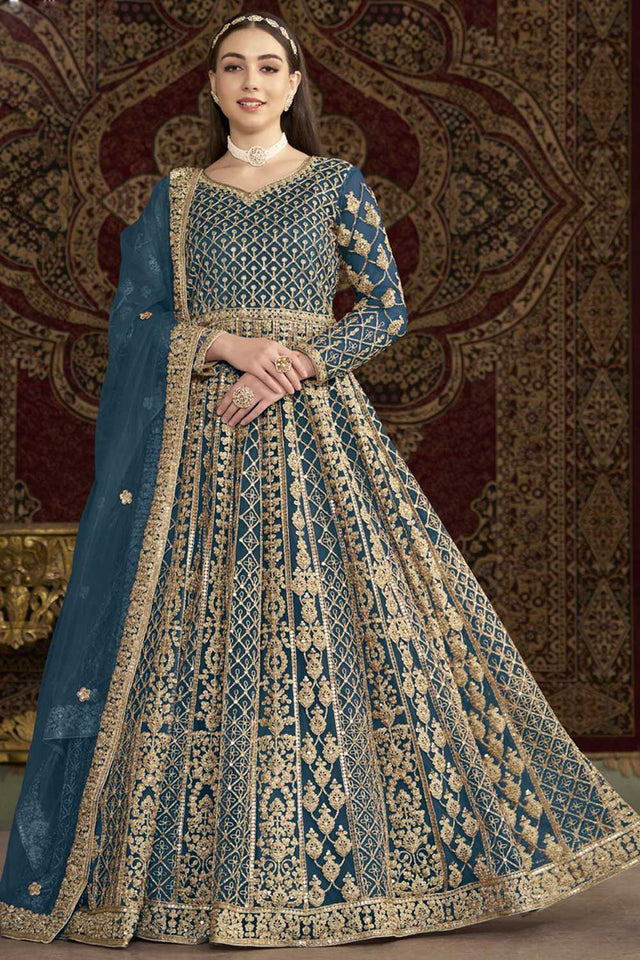 Light-Blue Sequin with Embroidered Net Gown (ANAYA VOL-210-d)