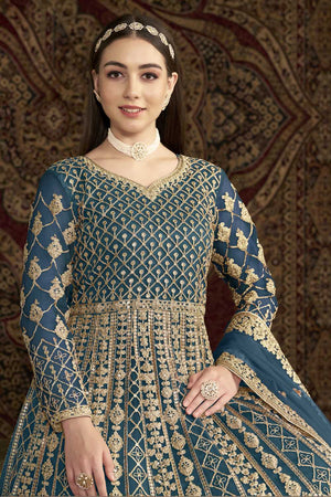 Light-Blue Sequin with Embroidered Net Gown (ANAYA VOL-210-d)