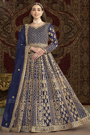 Blue Sequin with Embroidered Net Gown (ANAYA VOL-210-f)
