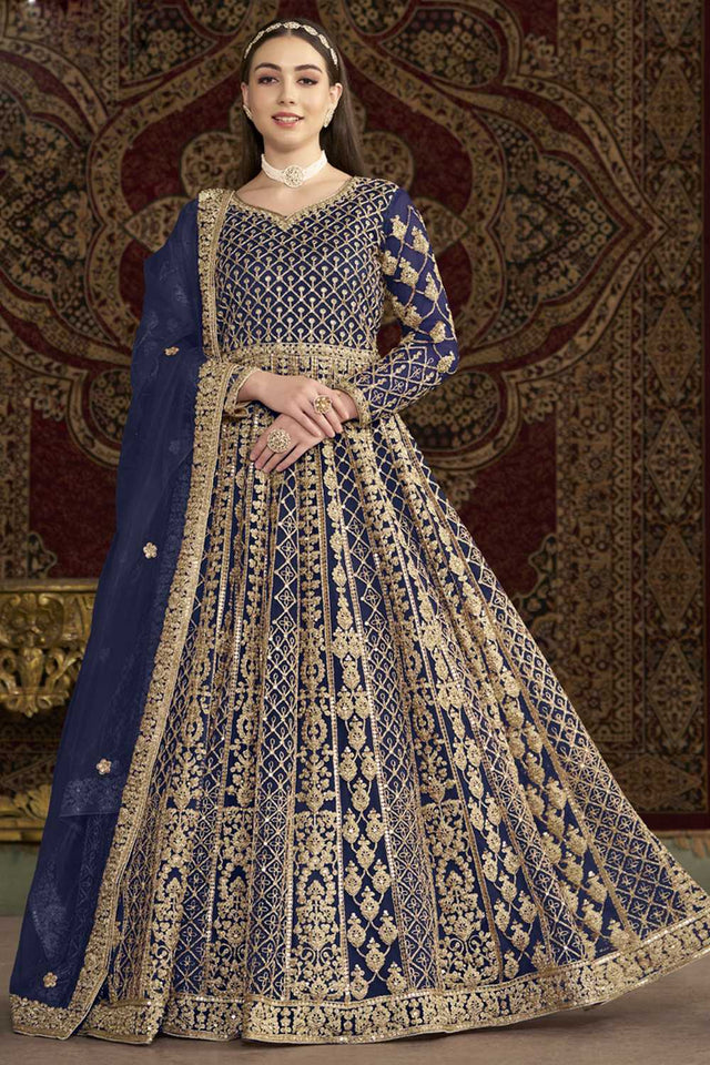 Blue Sequin with Embroidered Net Gown (ANAYA VOL-210-f)