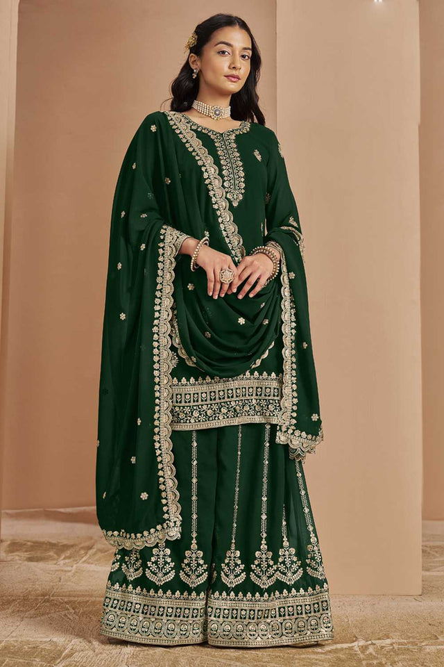 Green Embroidered Georgette Sharara Suit Set (ANAYA VOL-211-a)