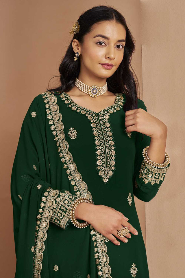 Green Embroidered Georgette Sharara Suit Set (ANAYA VOL-211-a)