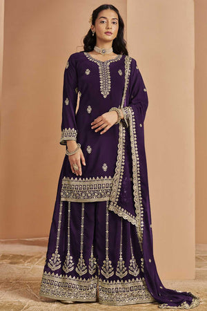 Violet Embroidered Georgette Sharara Suit Set (ANAYA VOL-211-b)