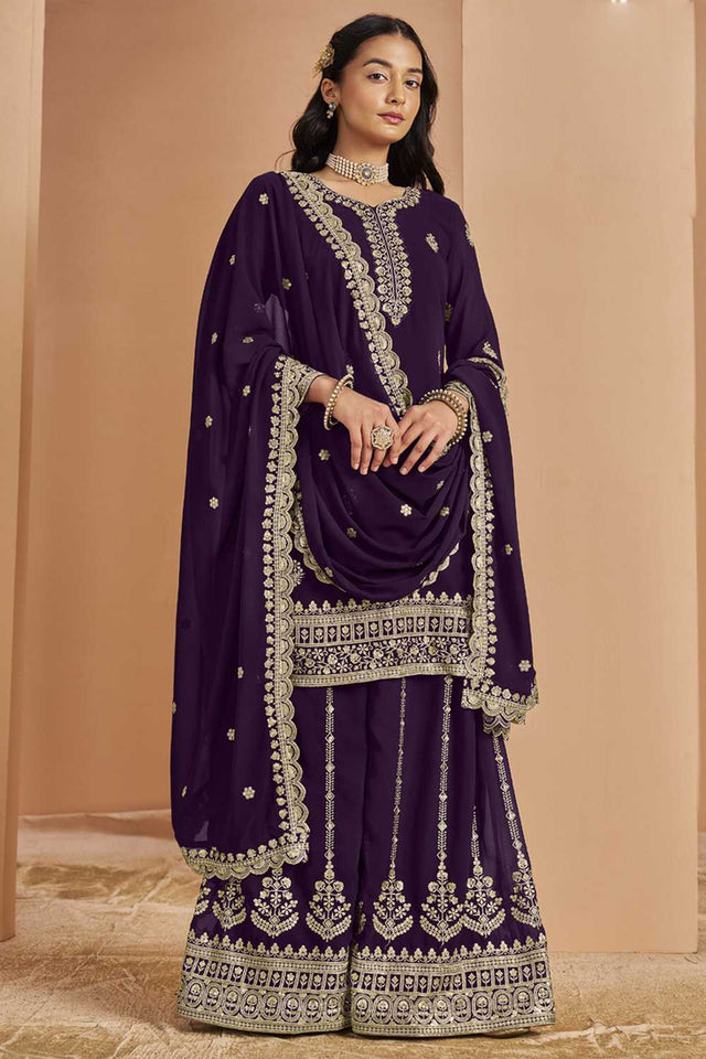 Violet Embroidered Georgette Sharara Suit Set (ANAYA VOL-211-b)