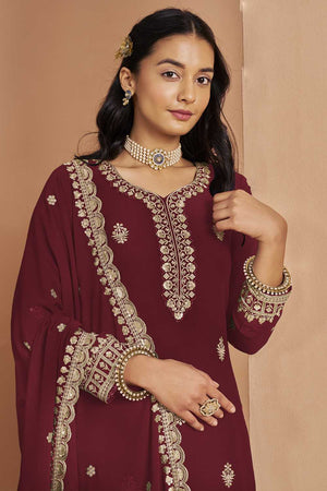 Maroon Embroidered Georgette Sharara Suit Set (ANAYA VOL-211-d)
