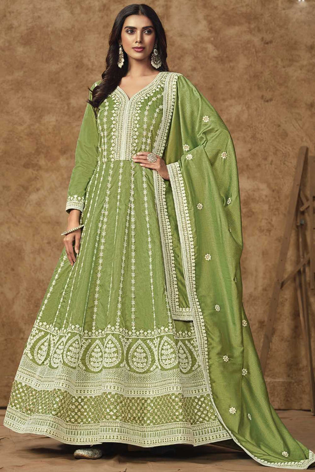 Green Embroidered Silk Gown (ANAYA VOL-214-b)