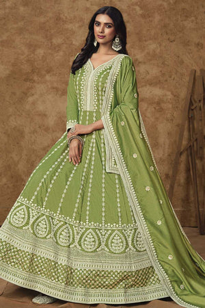 Green Embroidered Silk Gown (ANAYA VOL-214-b)