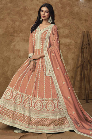 Orange Embroidered Silk Gown (ANAYA VOL-214-d)