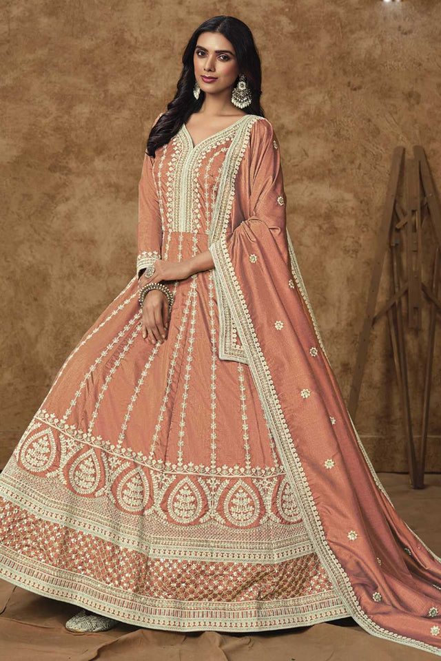 Orange Embroidered Silk Gown (ANAYA VOL-214-d)