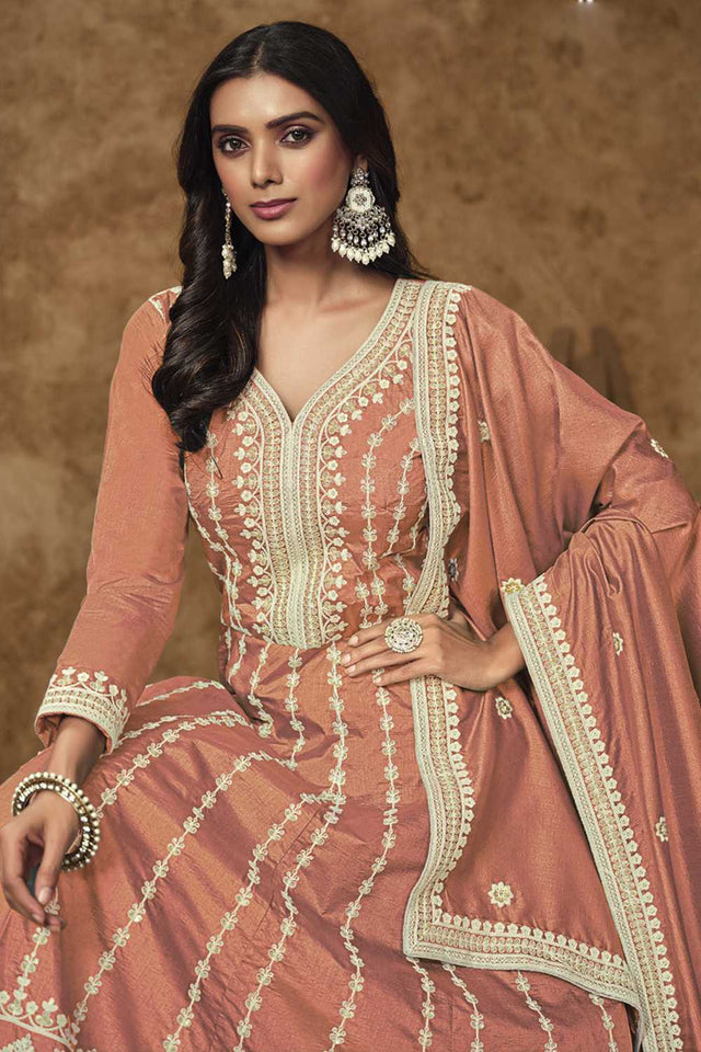 Orange Embroidered Silk Gown (ANAYA VOL-214-d)