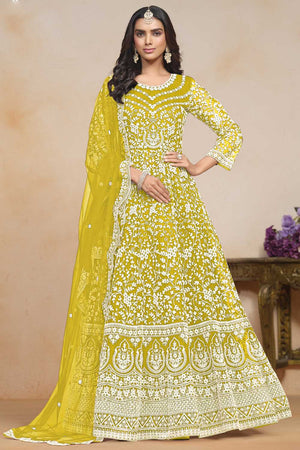 Yellow Embroidered Net Gown (ANAYA VOL 201-20101)