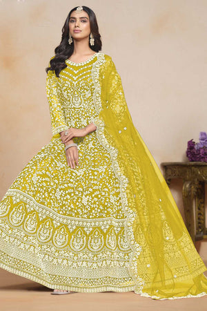 Yellow Embroidered Net Gown (ANAYA VOL 201-20101)
