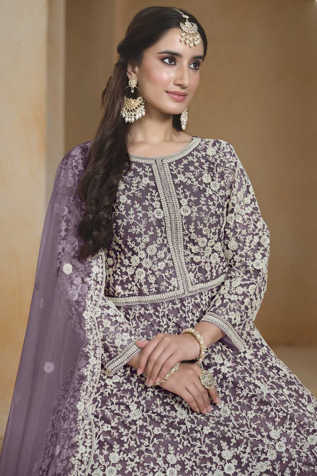 Lavender Embroidered Net Gown (ANAYA VOL 205-20502)