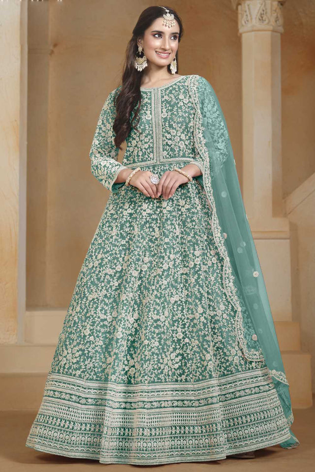 Sea-Green Embroidered Net Gown (ANAYA VOL 205-20503)