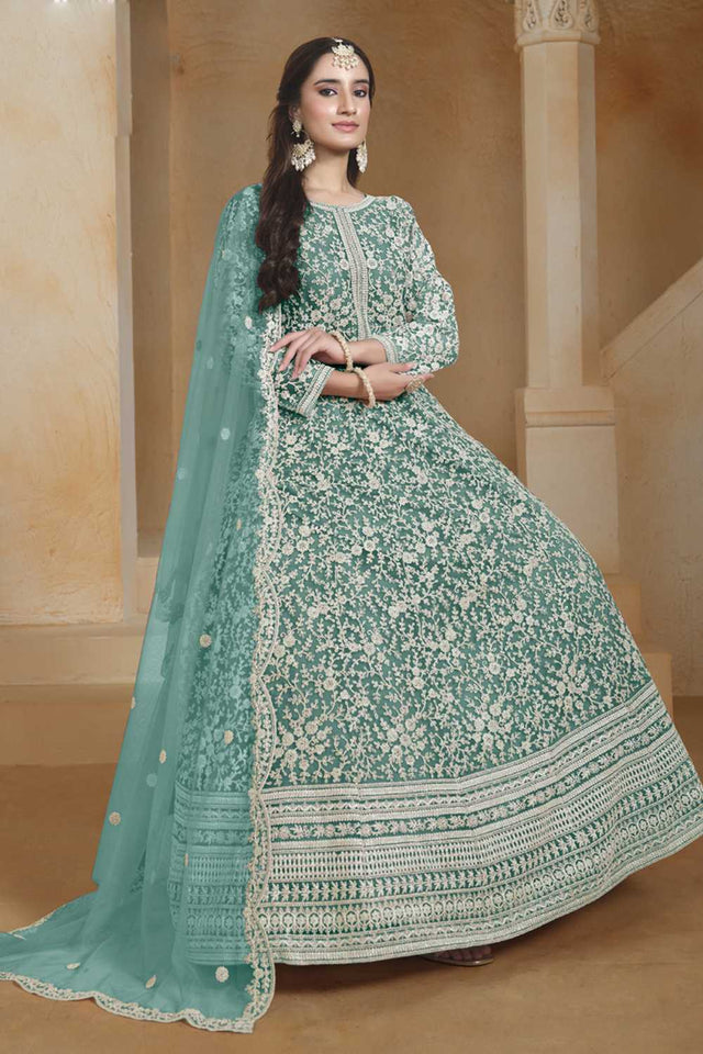Sea-Green Embroidered Net Gown (ANAYA VOL 205-20503)