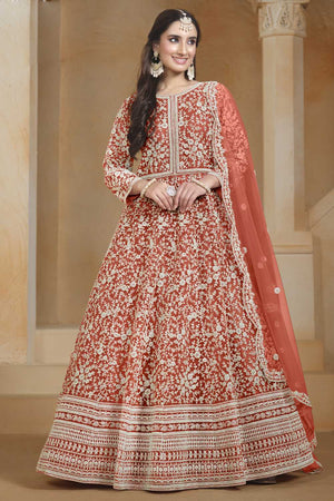 Orange Embroidered Net Gown (ANAYA VOL 205-20504)