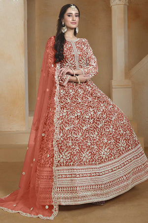 Orange Embroidered Net Gown (ANAYA VOL 205-20504)
