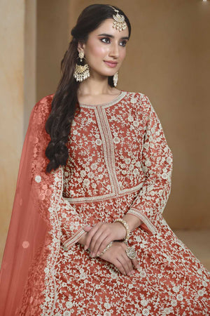 Orange Embroidered Net Gown (ANAYA VOL 205-20504)